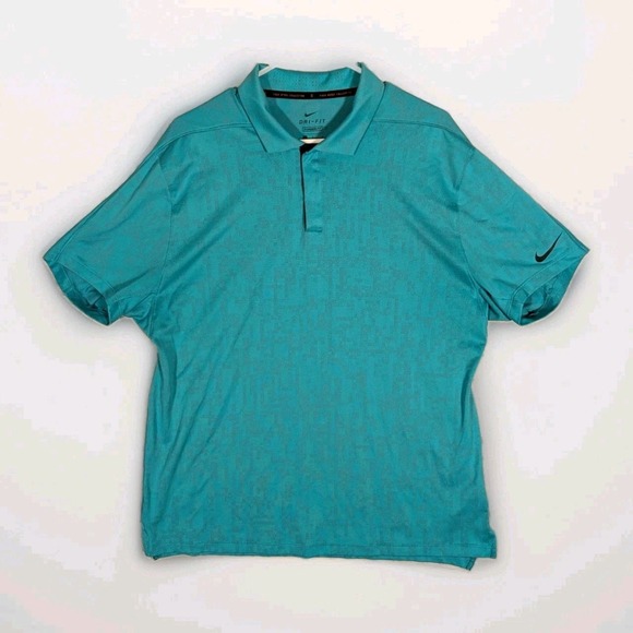 Nike Other - Tiger Woods Collection Nike Dri-Fit Polo Shirt Men's Large Teal Geo Jacquard